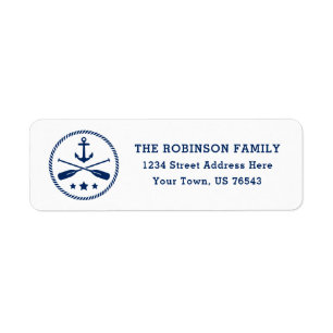 Nautical Anchor Oars Stars Rope Navy Blue Address