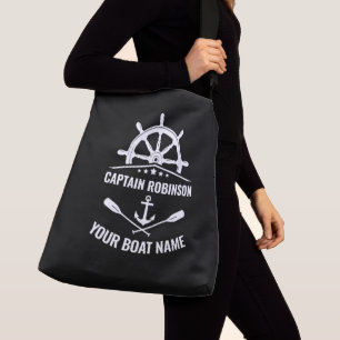 Nautical Anchor Oars Wheel Boat Captain Name Black Crossbody Bag