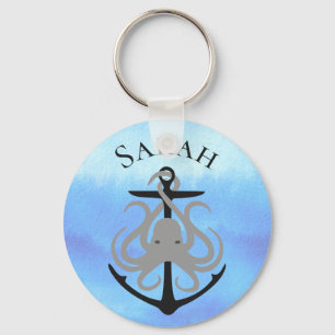 Nautical Anchor Octopus Personalized Keychain