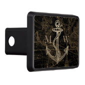 Nautical Anchor Old World Map Monogram Black Trailer Hitch Cover (Right)
