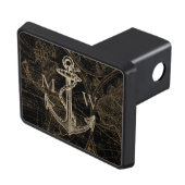 Nautical Anchor Old World Map Monogram Black Trailer Hitch Cover (Top Right)