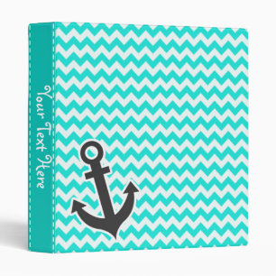 Nautical Anchor on Aqua Colour Chevron Binder