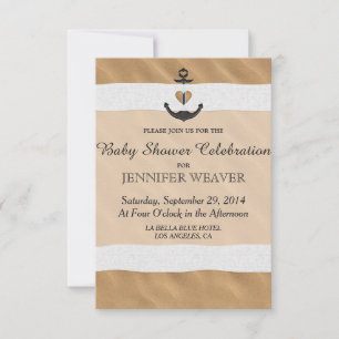 Nautical Anchor On Beach Sand and White Ribbon Invitation