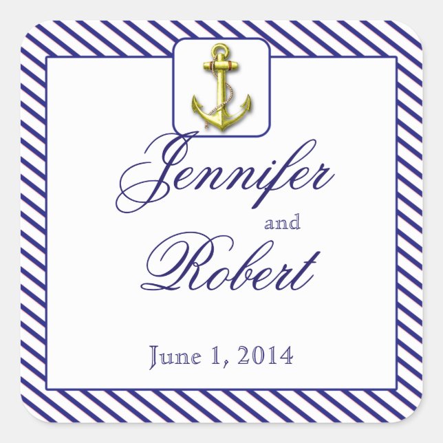 Nautical Anchor on Blue Stripe Envelope Seal (Front)