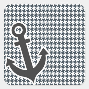 Nautical Anchor on Charcoal Colour Houndstooth Square Sticker