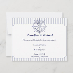 Nautical Anchor on Grey Stripe Save the Date Card