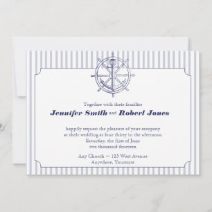 Nautical Anchor on Grey Stripe Wedding Invitation