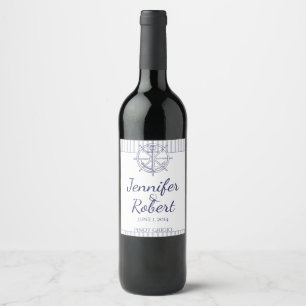 Nautical Anchor on Grey Stripe Wine Label