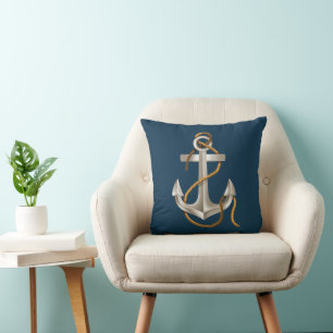 Nautical Anchor On Navy Blue Throw Pillow