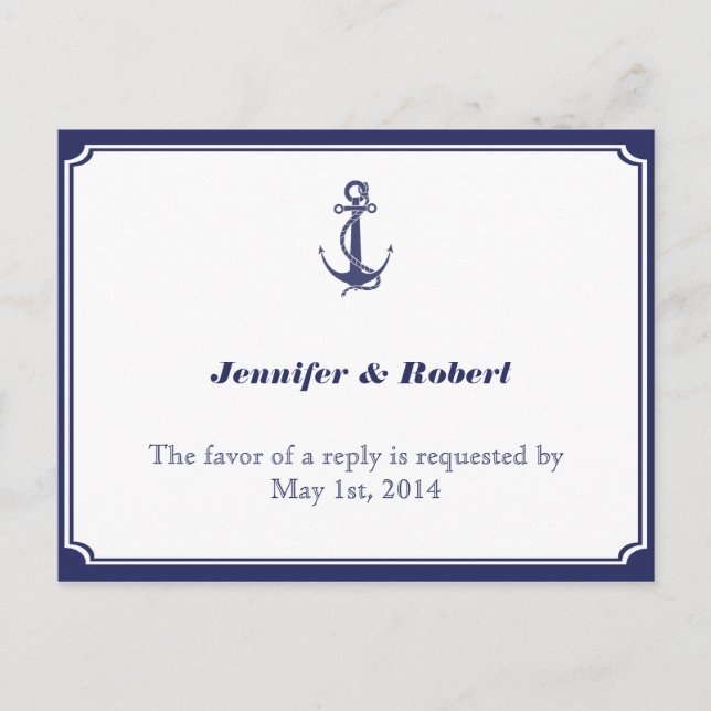 Nautical Anchor on Navy RSVP Postcard (Front)