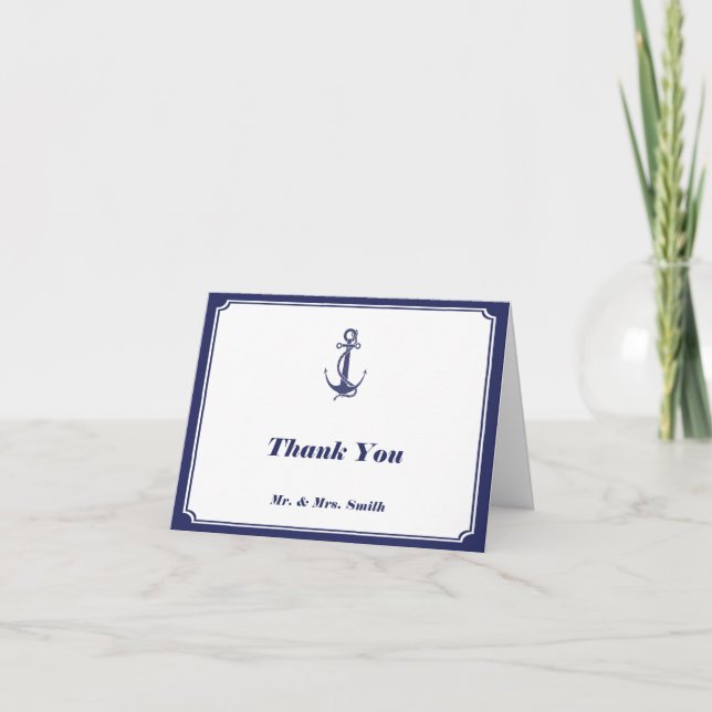 Nautical Anchor on Navy Thank You Card (Front)