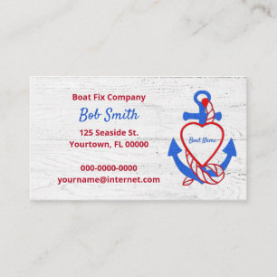 Nautical Anchor On Whitewashed Wood Business Card