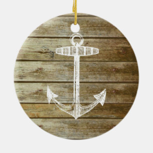 Nautical Anchor on wood graphic Ceramic Ornament