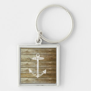 Nautical Anchor on wood graphic Keychain
