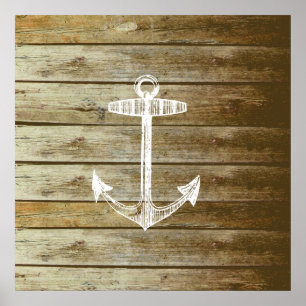 Nautical Anchor on wood graphic Poster