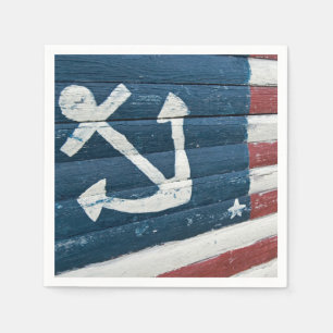 nautical anchor on wooden flag napkin