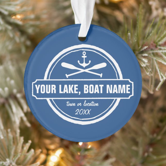 Nautical Anchor & Paddles Your Lake or Boat Name Ornament (Tree)