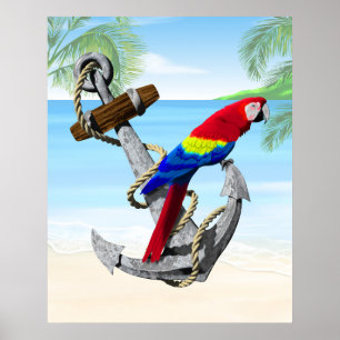 Nautical Anchor Parrot Poster