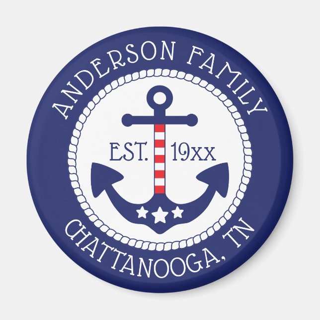 Nautical Anchor Patriotic Family Name Magnet (Front)