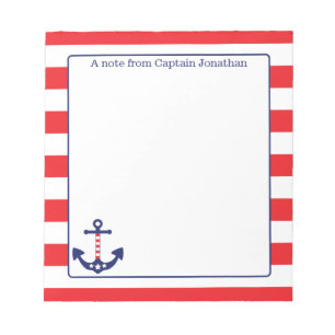 Nautical Anchor Patriotic Red Stripes Monogram Notepad