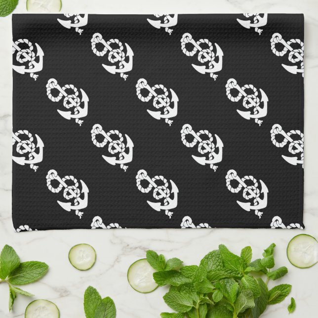 Nautical Anchor Pattern Black or Any Colour Kitchen Towel (Folded)
