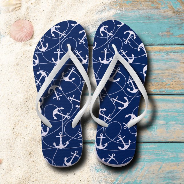 Nautical Anchor Pattern Flip Flops (Creator Uploaded)
