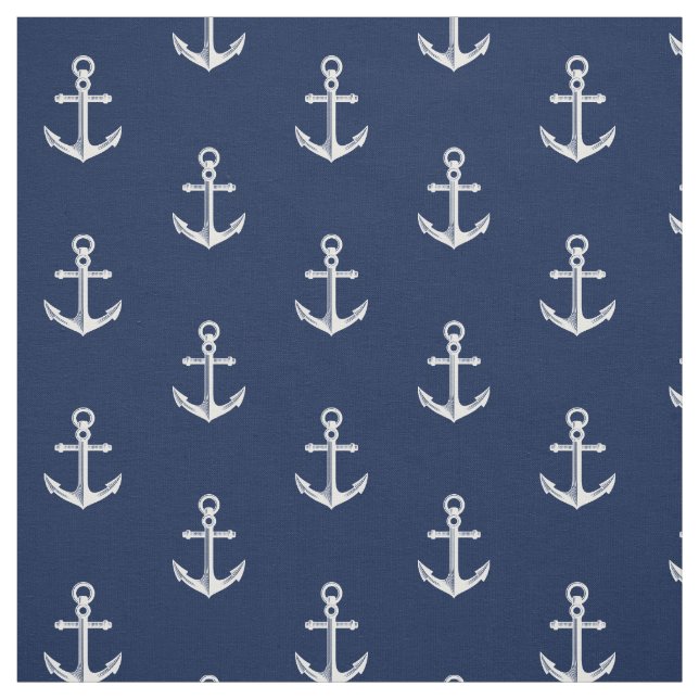 Nautical Anchor Pattern Navy White Fabric (Swatch)