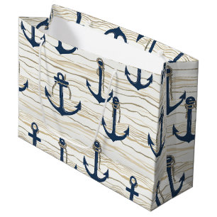 Nautical Anchor Pattern on Driftwood (1) Large Gift Bag