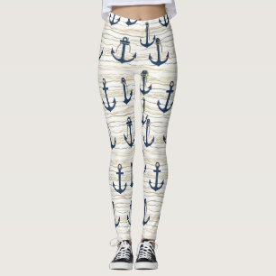 Nautical Anchor Pattern on Driftwood (1) Leggings