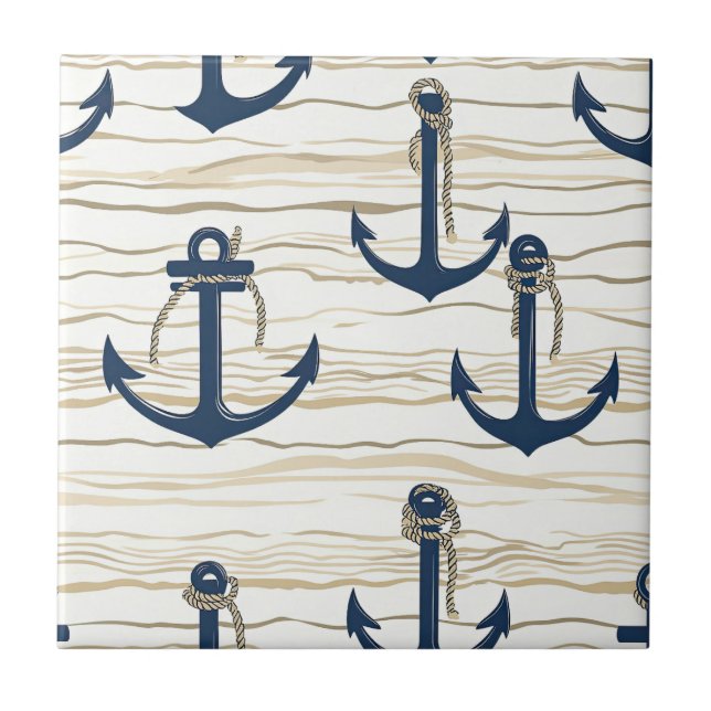 Nautical Anchor Pattern on Driftwood (1) Tile (Front)