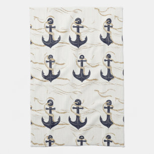 Nautical Anchor Pattern on Driftwood (2) Kitchen Towel