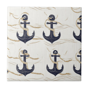 Nautical Anchor Pattern on Driftwood (2) Tile