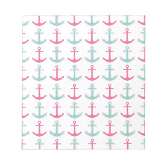 Nautical Anchor Pattern Pink and Aqua Notepad