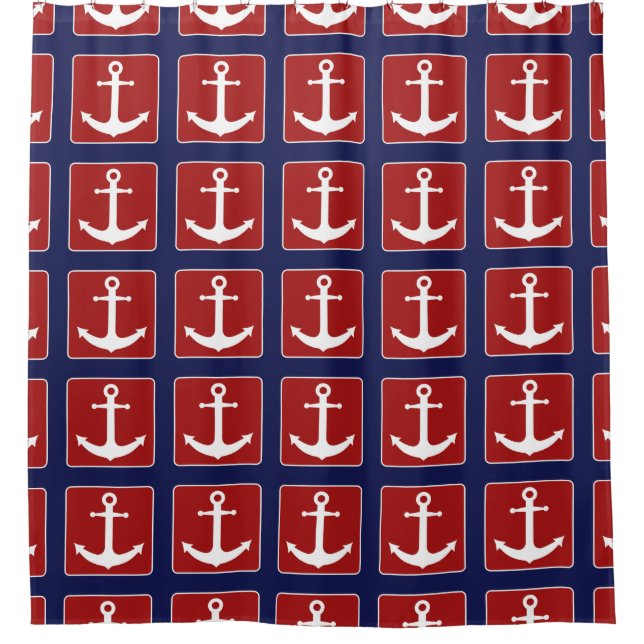 Nautical Anchor Pattern Red White and Navy Blue (Front)