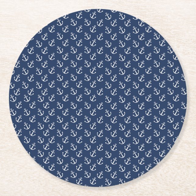 Nautical Anchor Pattern Round Paper Coaster (Front)