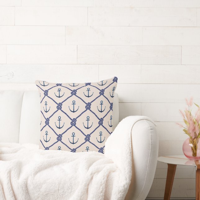 Nautical Anchor Pattern Throw Pillow (Couch)