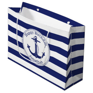 Nautical Anchor Personalized Birthday Large Gift Bag
