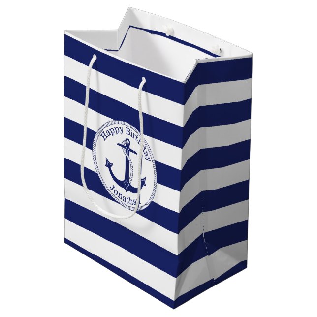 Nautical Anchor Personalized Birthday Medium Gift Bag (Front Angled)