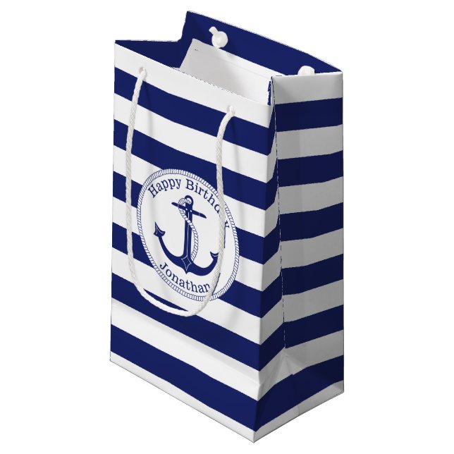 Nautical Anchor Personalized Birthday Small Gift Bag (Front Angled)