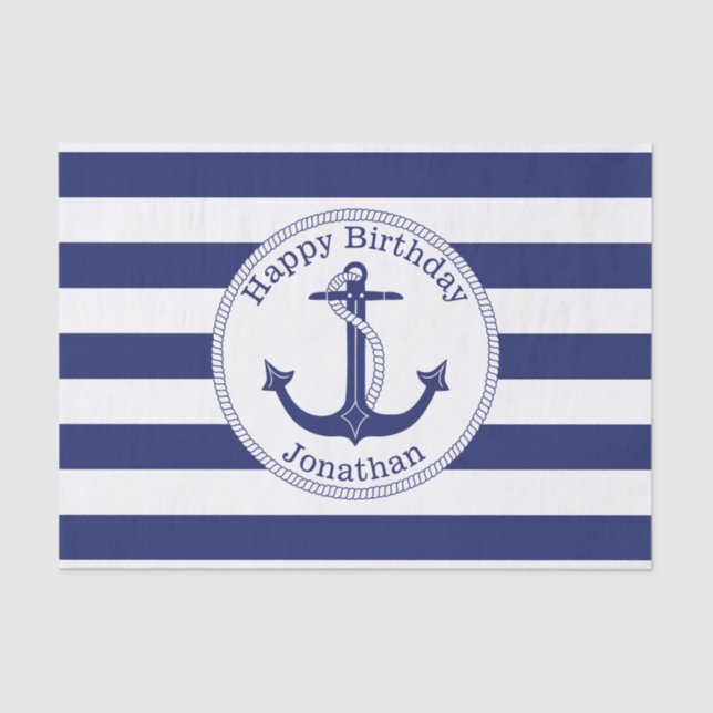 Nautical Anchor Personalized Birthday Tissue Paper (Front)