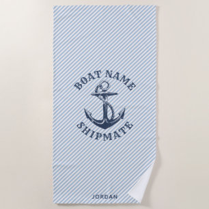 Nautical Anchor Personalized Boat's Shipmate Beach Towel