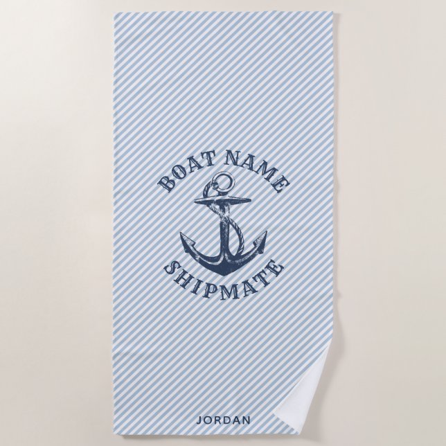 Nautical Anchor | Personalized Boat's Shipmate Beach Towel (Front)