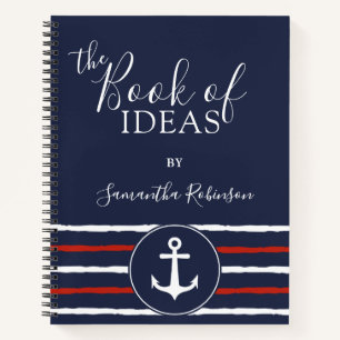 Nautical Anchor Personalized Red White Navy Blue Notebook