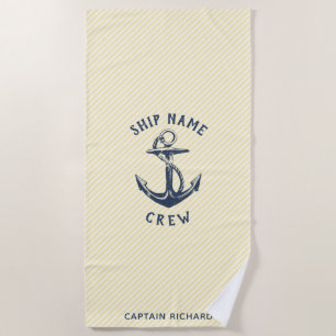Nautical Anchor Personalized Ship's Crew Beach Towel