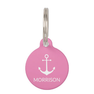 Nautical Anchor pink Custom Name contact info dog Pet Tag