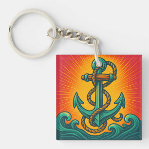 Nautical Anchor Pop Art Keychain