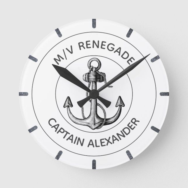 Nautical Anchor Power Boat Custom Round Clock (Front)