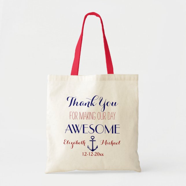 Nautical Anchor Red Blue Thank You Tote Bag (Front)