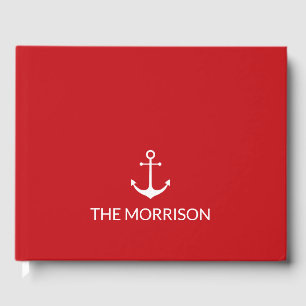 Nautical anchor red Custom Boat Name elegant Guest Book