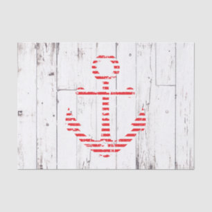 Nautical Anchor Red Stripes White Wood Party Tissue Paper